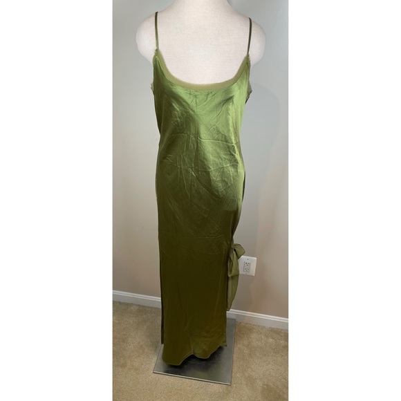 Reformation Malorie Silk Leaf Green Thigh Tie Maxi Dress Size 12 - Picture 5 of 12